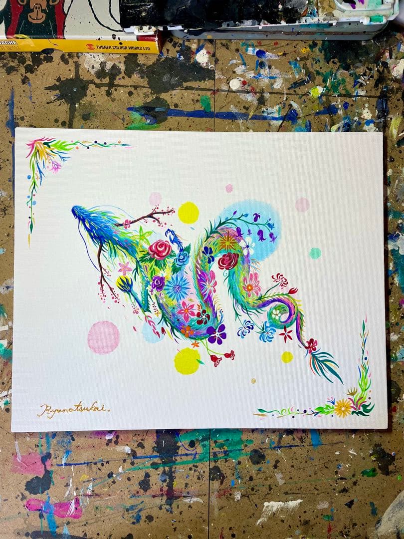 「幻の花龍」 開運絵画 龍神 花龍 抽象画 アクリル画 龍ノツカイ
