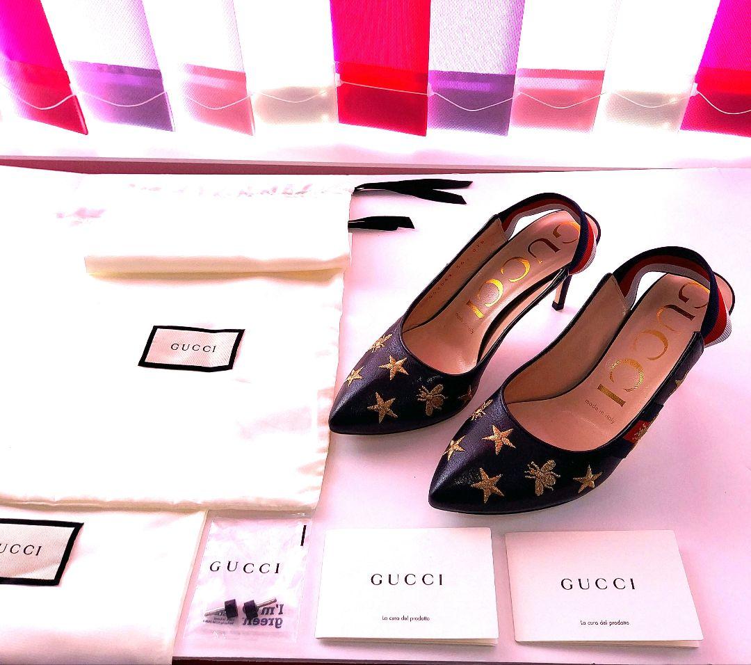 GUCCI✨36 レザースター柄パンプス黒