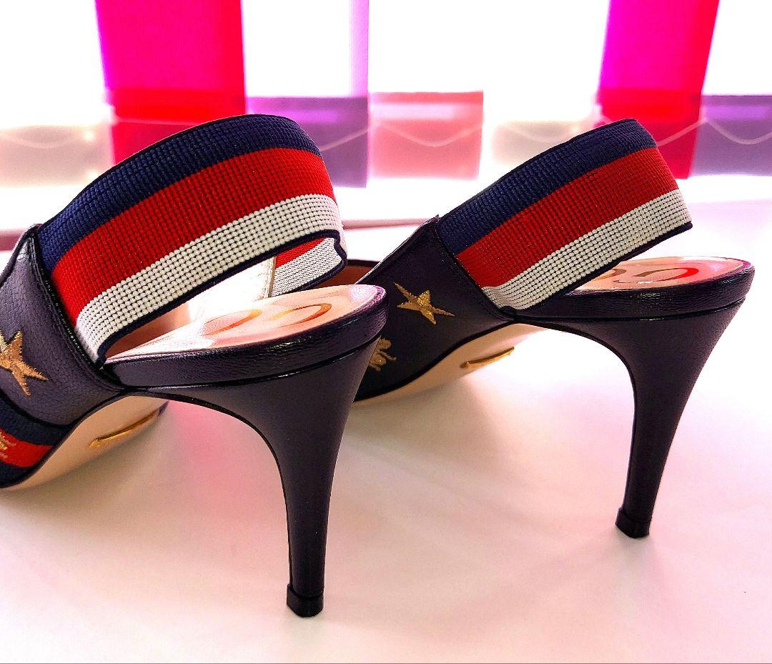 GUCCI✨36 レザースター柄パンプス黒