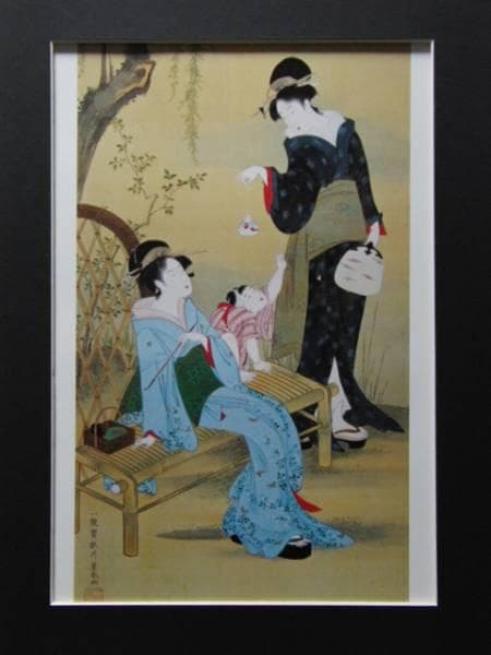 歌川豊春、夕涼み図、超希少・大判画集画、新品高級額装付