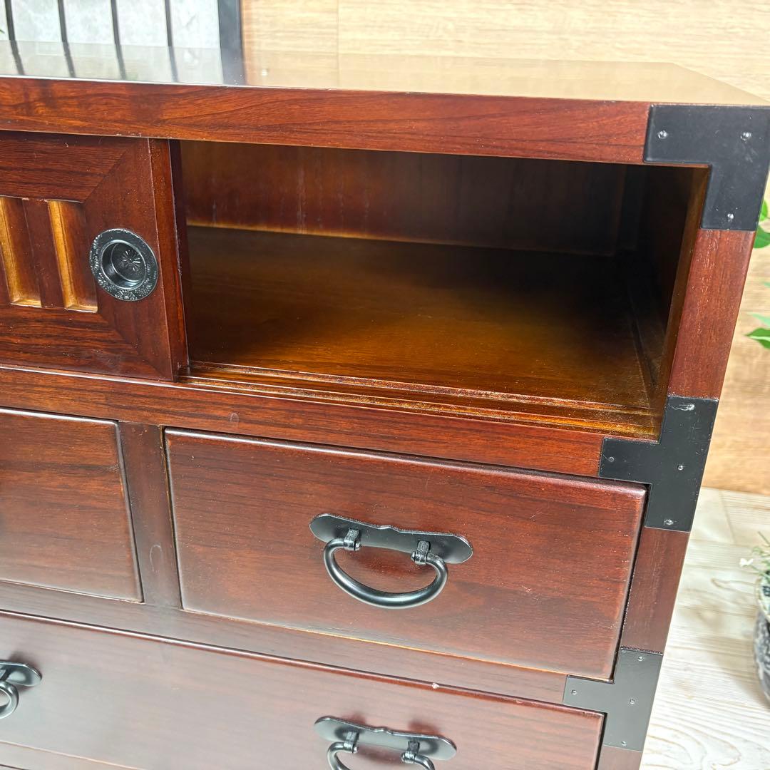 訳あり品！【104】民芸木製桐材天然無垢和箪笥引き戸付き収納家具和タンス飾り棚