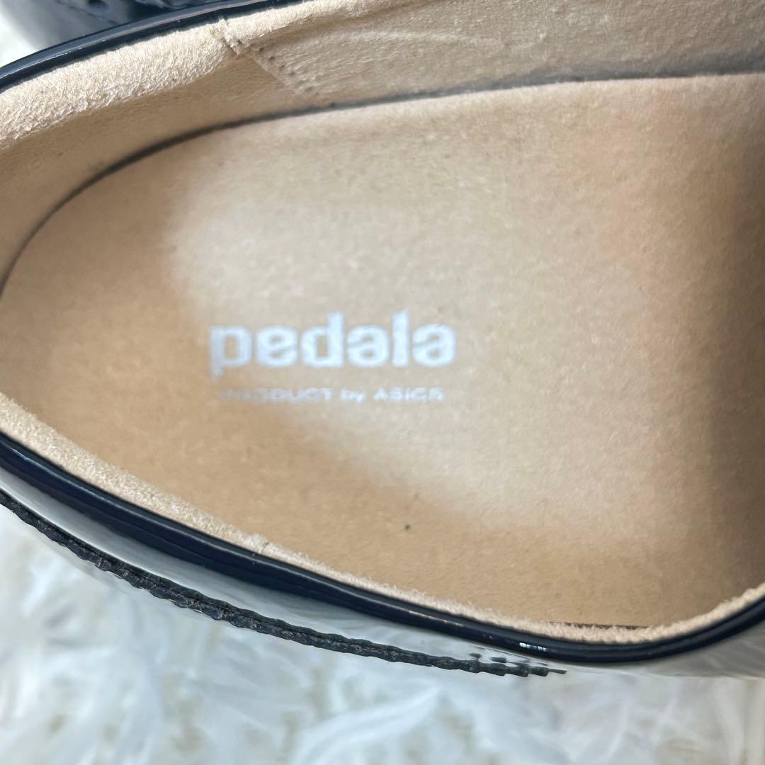 未使用級　アシックスペダラ　エナメルウィングチップシューズ　ネイビー　24.5