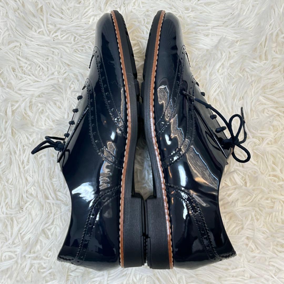 未使用級　アシックスペダラ　エナメルウィングチップシューズ　ネイビー　24.5