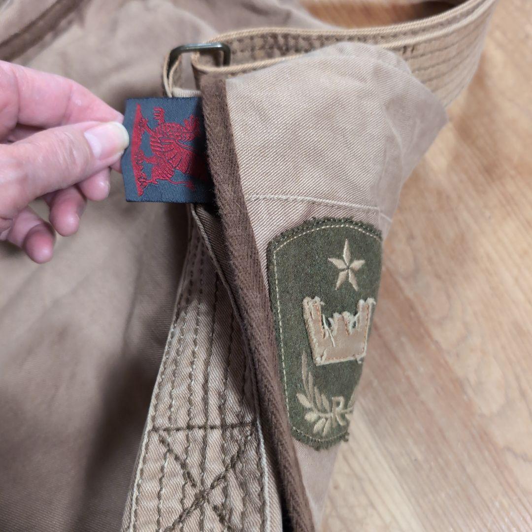 ラルフローレン　ラグビー　ダメージ加工　刺繍パッチ付きベージュショルダーバッグ