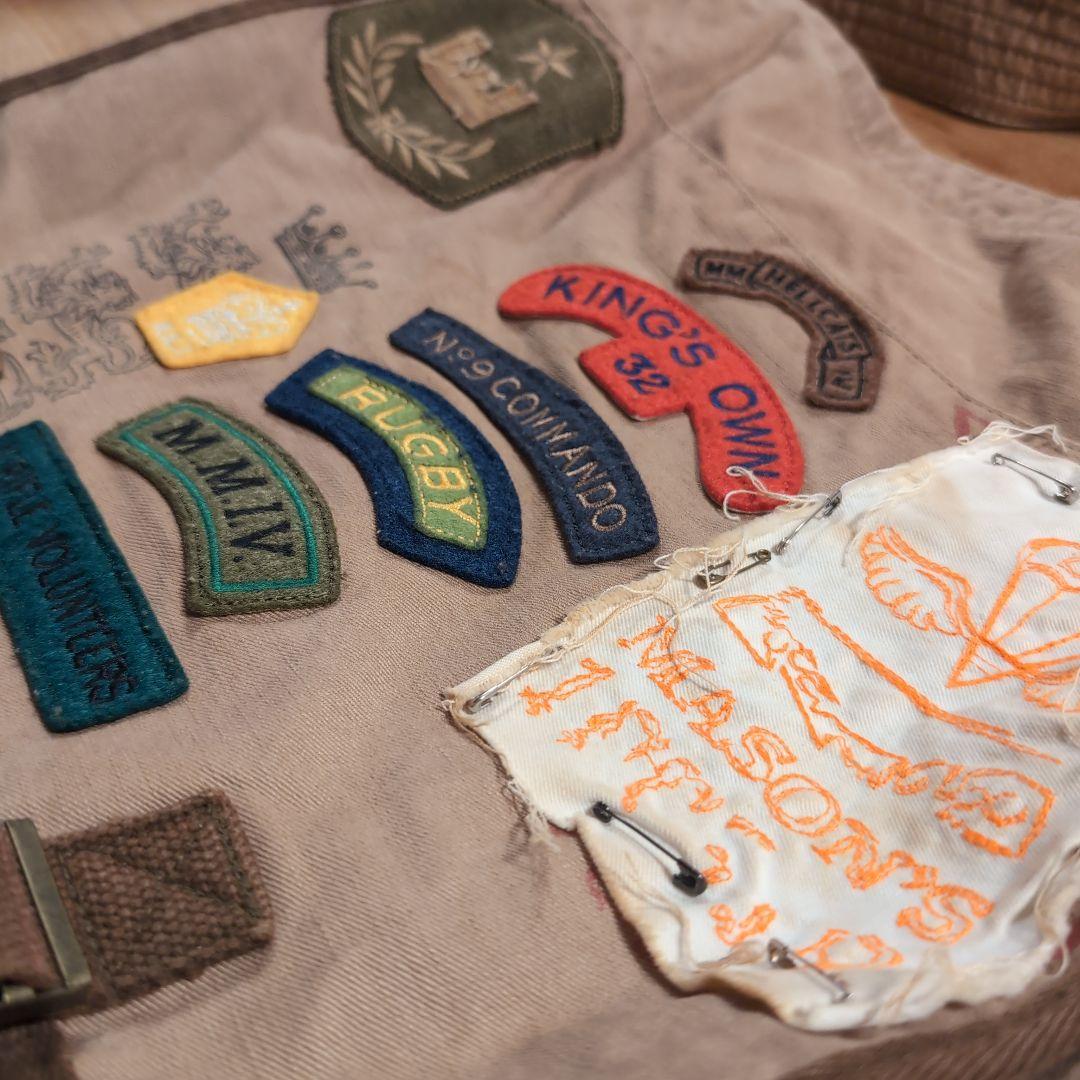 ラルフローレン　ラグビー　ダメージ加工　刺繍パッチ付きベージュショルダーバッグ