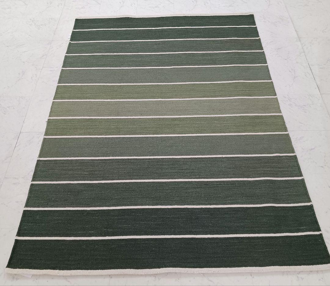 Y2579 インド製 ハリス ウール100% 手織り 平織ラグ 大判