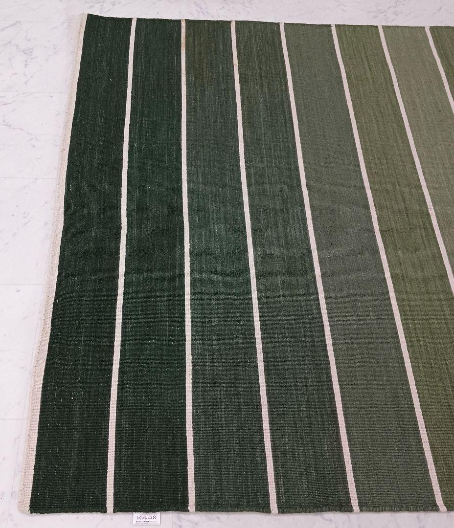 Y2579 インド製 ハリス ウール100% 手織り 平織ラグ 大判