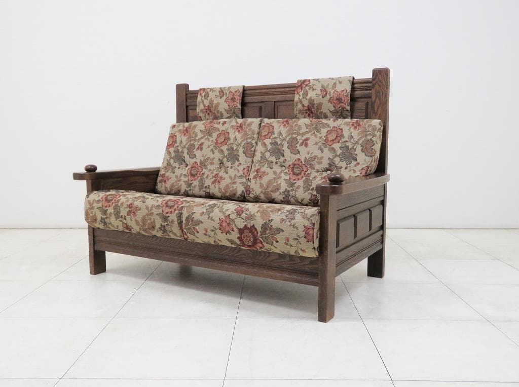 葉山ガーデン 2人掛けソファ オーク無垢材 花柄 ファブリック 検三越ダニエル