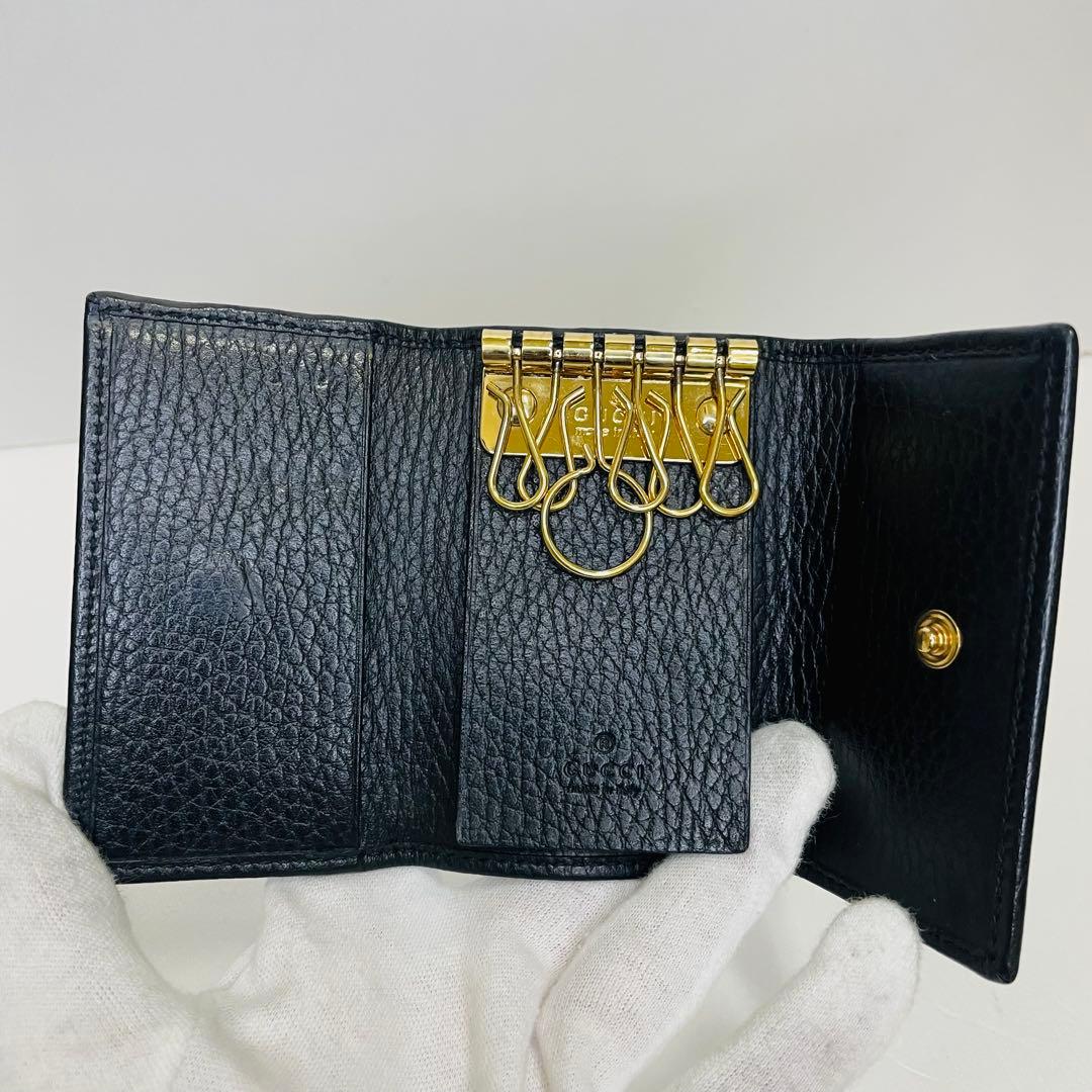 美品 GUCCI グッチ GGマーモント 6連キーケース レザー ブラック 黒
