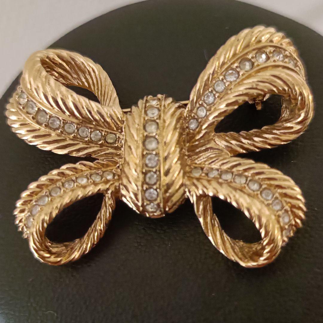 ディオール　リボン　ブローチ　ゴールド