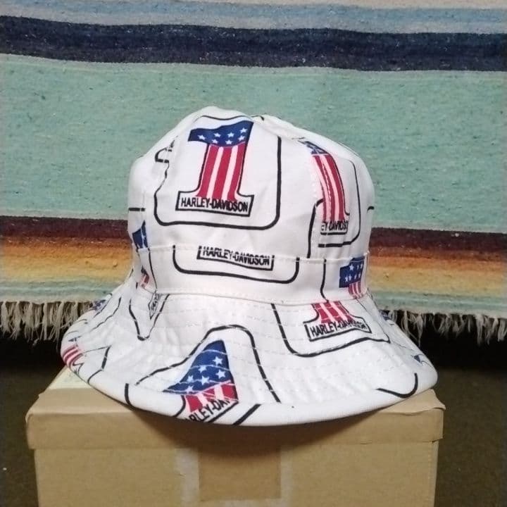 80s90s　ハーレーダビッドソンNo1　ハット　USA製　総柄　ヴィンテージ