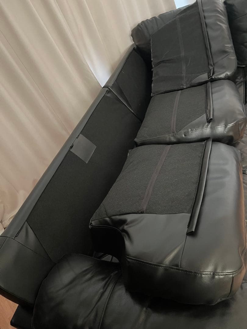 (胡ちょＯ〜ちゃん)ニトリ①本革 コーナーソファ Nステイツ 黒 左カウチ