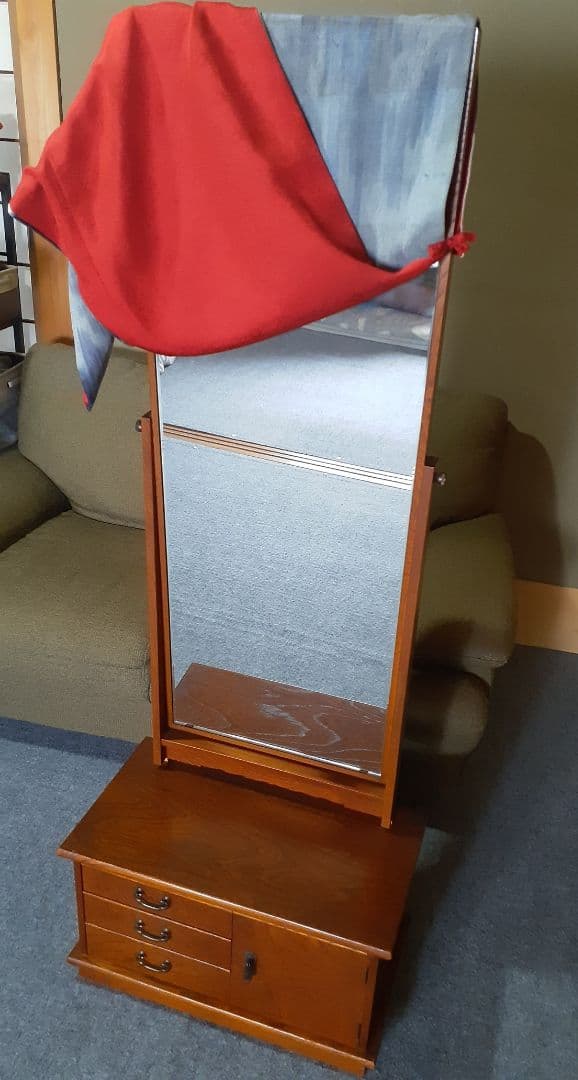 姿見/鏡台◎昭和レトロ/当時物◎欅材◎化粧台付◎アンティーク◎直接お取り引き可