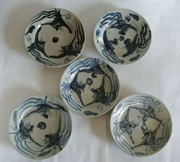 明末〜清初　鳳凰青華(染付)5客