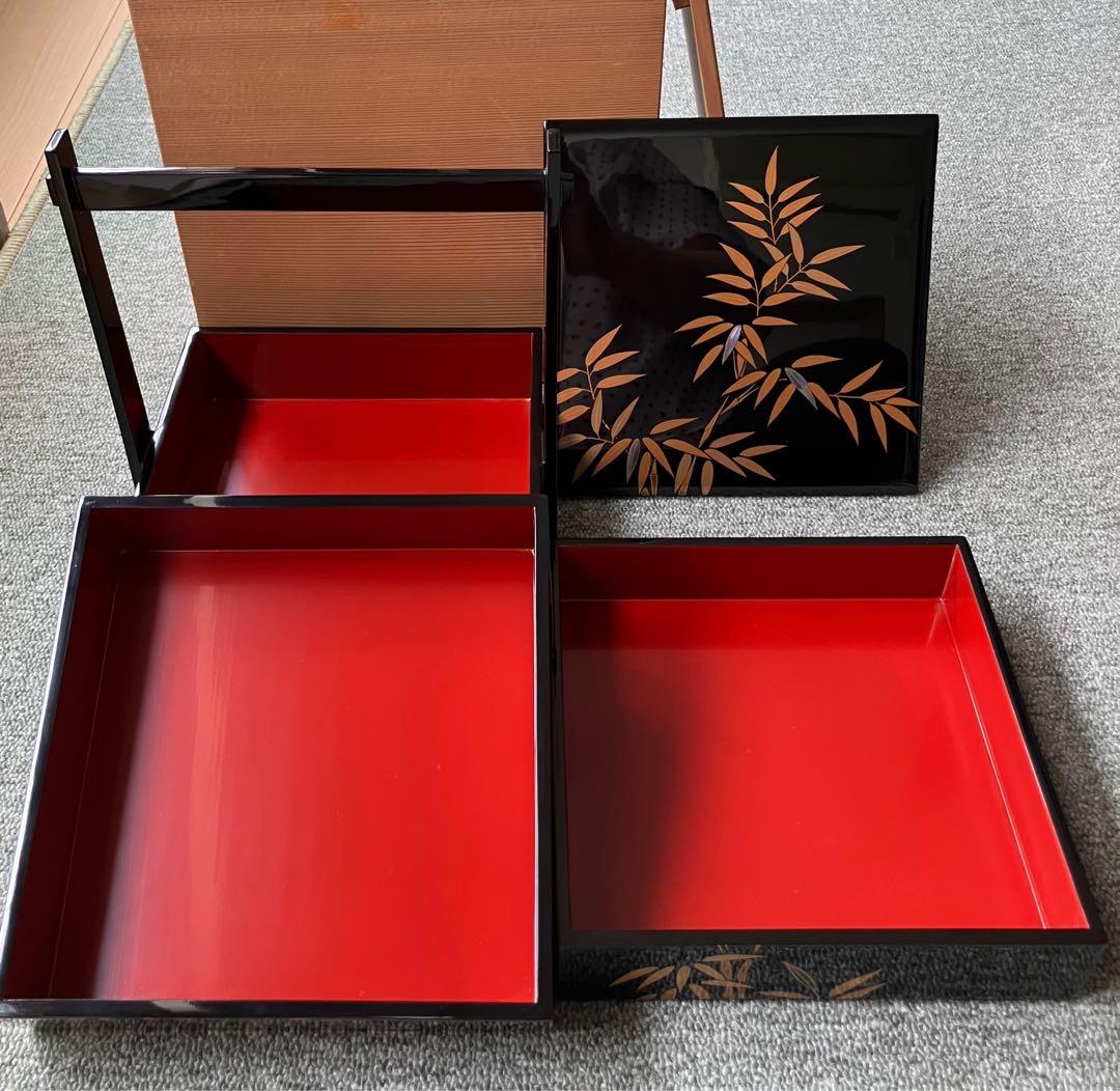 みどり！！輪島塗　蒔絵・手付重 清光堂造　三段重　美品