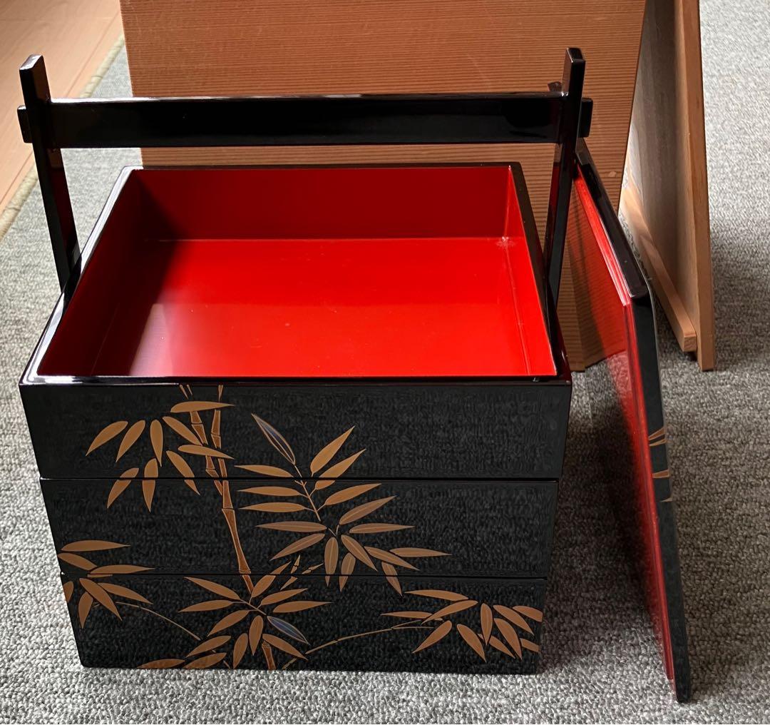 みどり！！輪島塗　蒔絵・手付重 清光堂造　三段重　美品