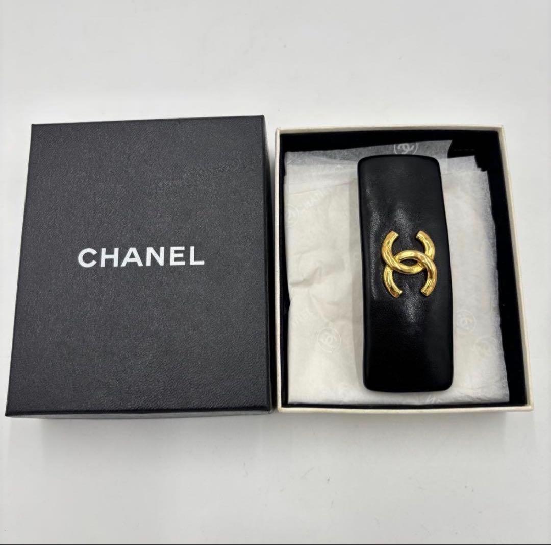 CHANEL シャネル ココマーク レザー バレッタ ゴールド金具 箱付