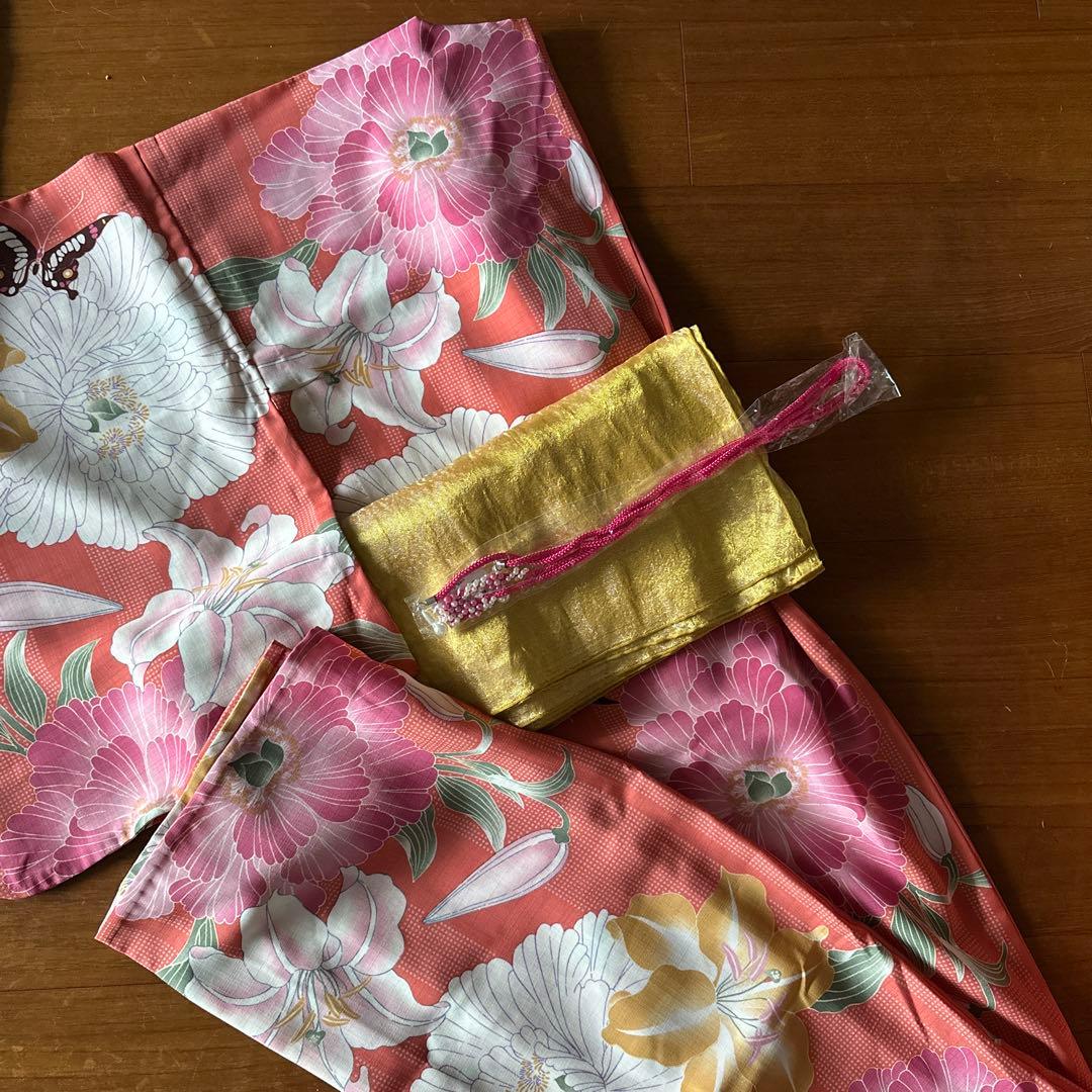 撫松庵　浴衣　帯、帯締めセット　セオアルファ　サーモスピンク　華と蝶