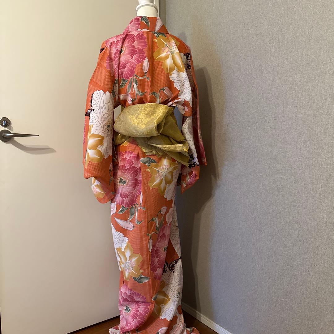 撫松庵　浴衣　帯、帯締めセット　セオアルファ　サーモスピンク　華と蝶