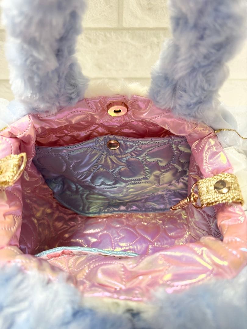 ゆ*ら様 コヤンイサムチョン　ハンドメイド　ファーフリルバッグ水色　ヒョウ柄　ハ