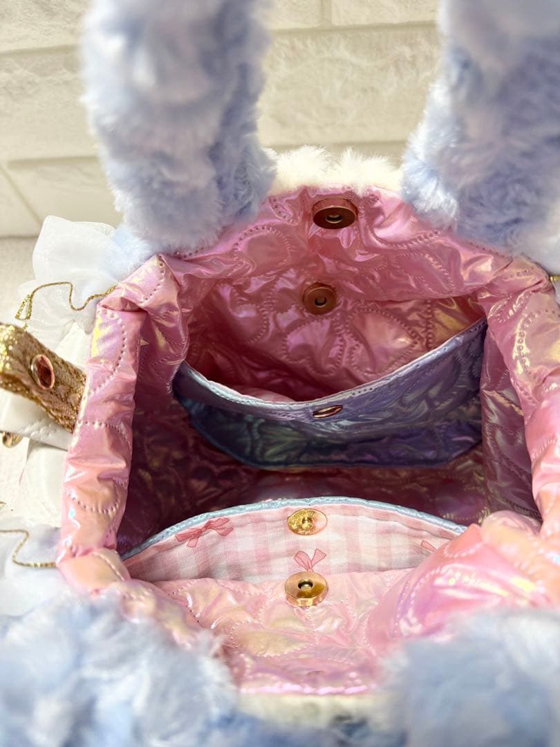 ゆ*ら様 コヤンイサムチョン　ハンドメイド　ファーフリルバッグ水色　ヒョウ柄　ハ