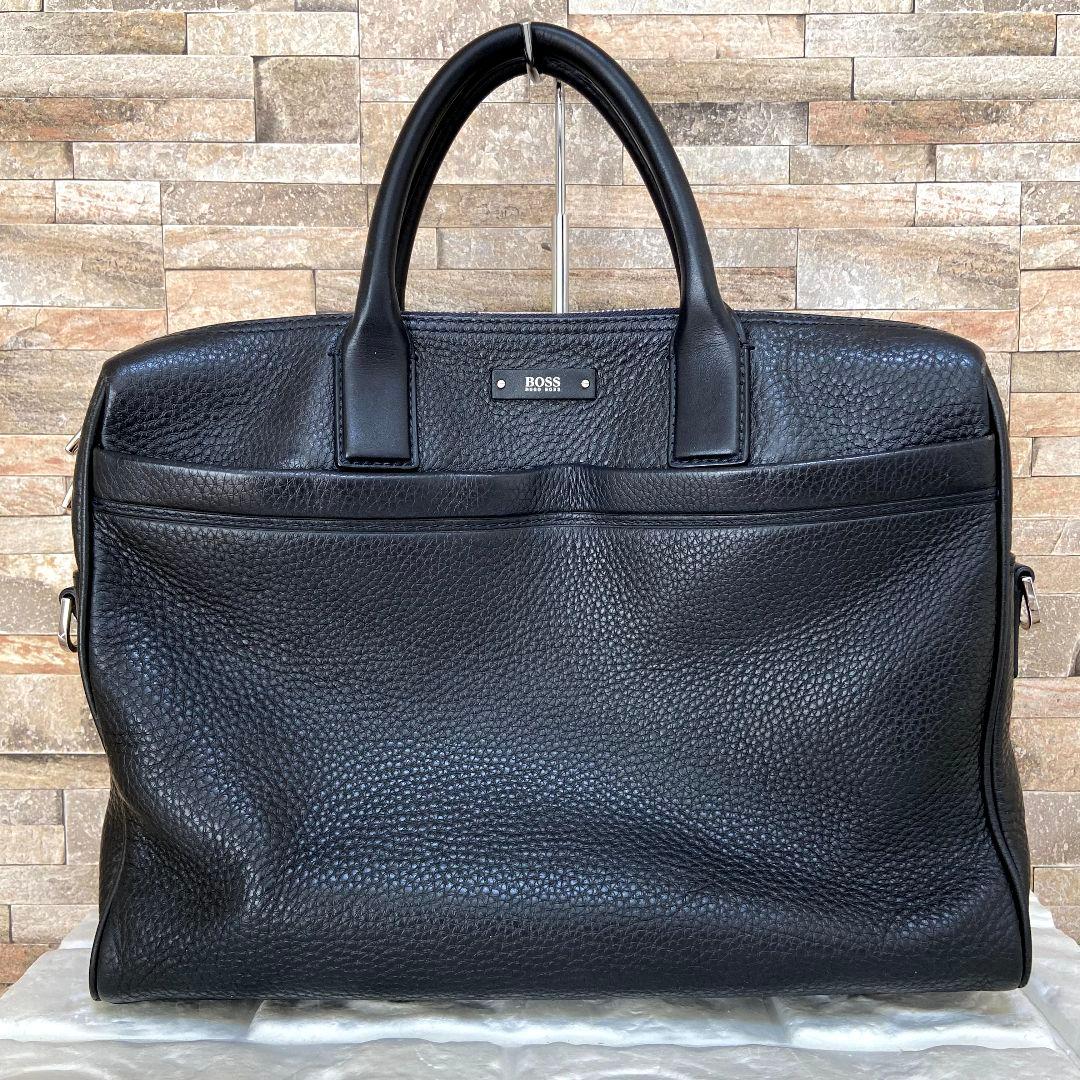 【美品】HUGO BOSS　ヒューゴボス　ビジネスバッグ　シボ皮　ブラック