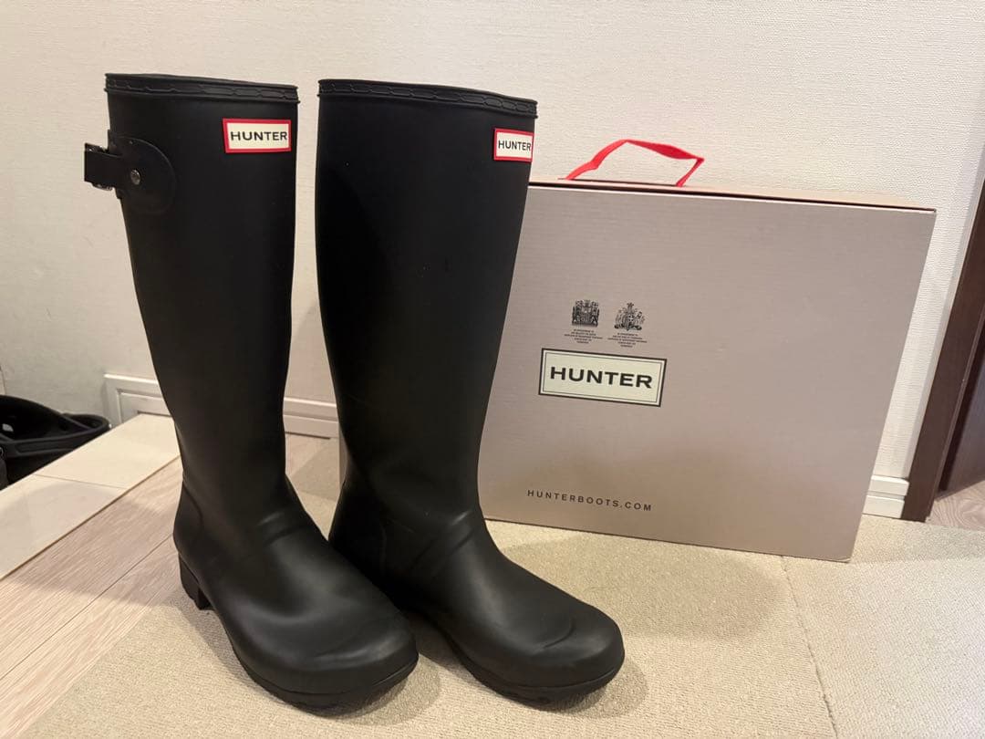 未使用級☆ ハンター HUNTER レインブーツ　長靴　ロング丈　黒　24cm