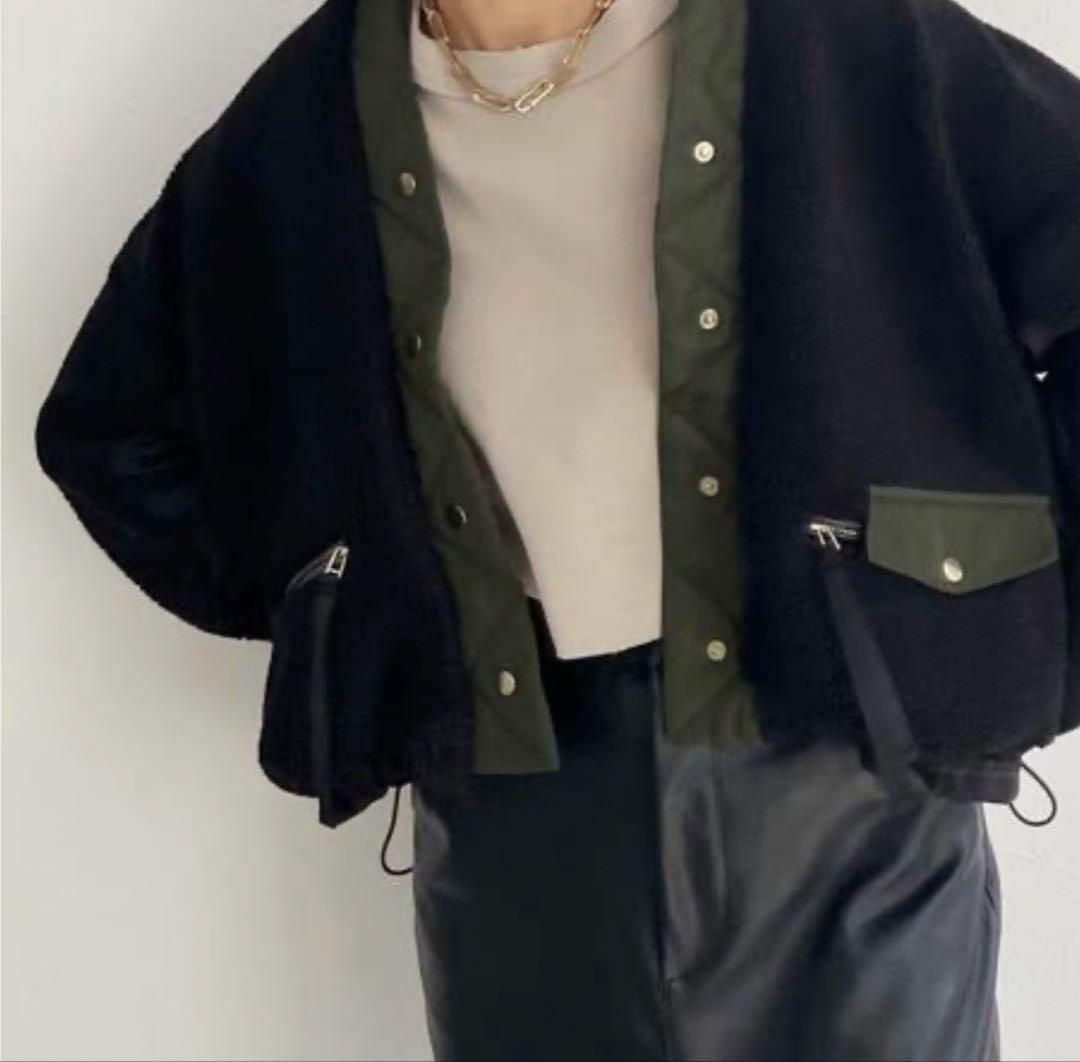 Eimee Lawバックフリルショートボアブルゾン 黒