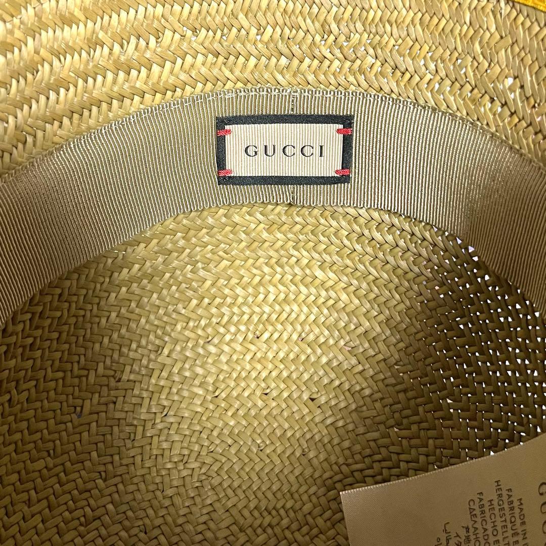 【送料無料】グッチ　GGロゴ　リボン付き　ストロー　クロッシュハット