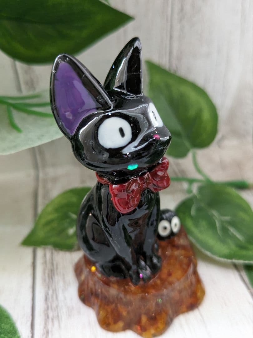 【睦月】切り株付き！まっくろくろの蝶ネクタイねこちゃん形オルゴ☆他４点