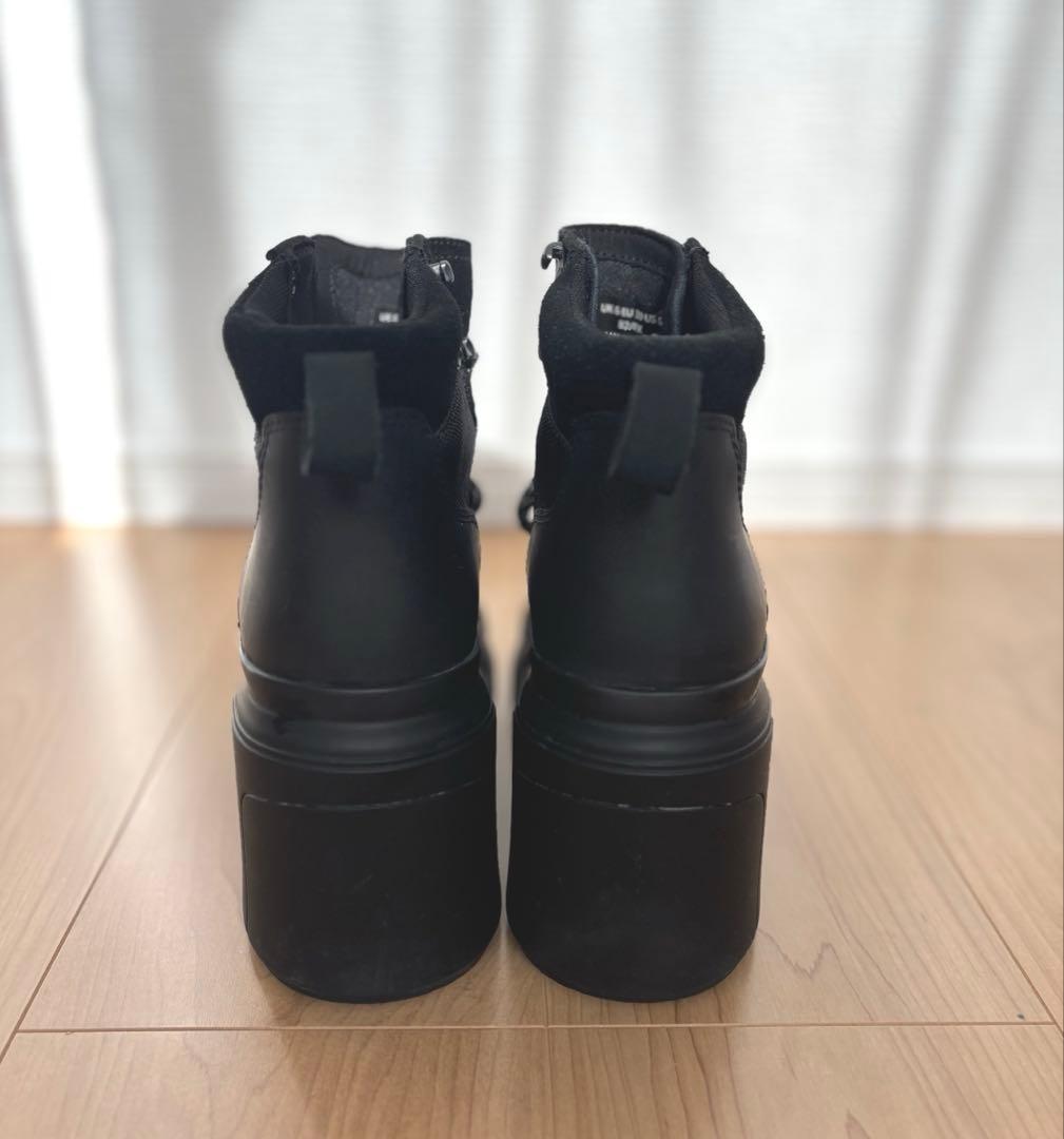 HUNTER ハンター 厚底 レースアップ ヒールブーツ 防水 黒 25cm