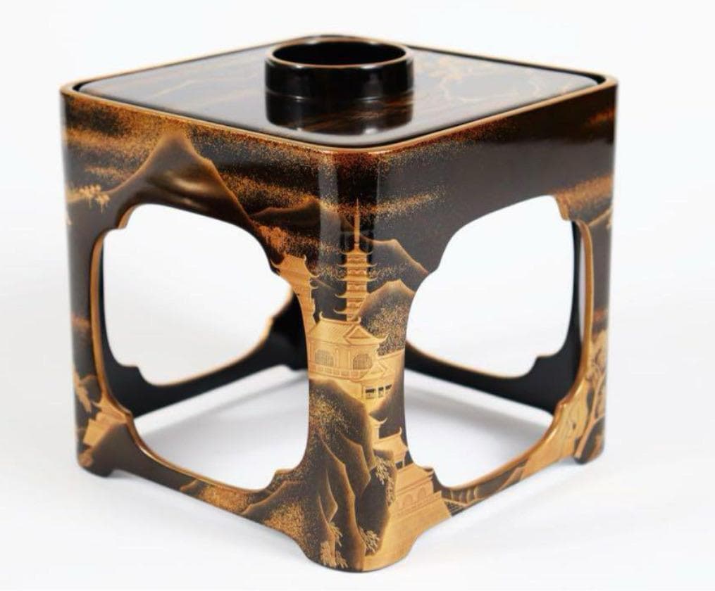 輪島塗 山水研出し蒔絵黒漆屠蘇器 塗師大崎庄右衛門 大崎庄右エ門