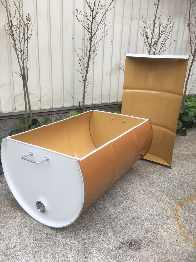 ドラム缶風呂 横置きタイプ 持ち手とすのこ付き