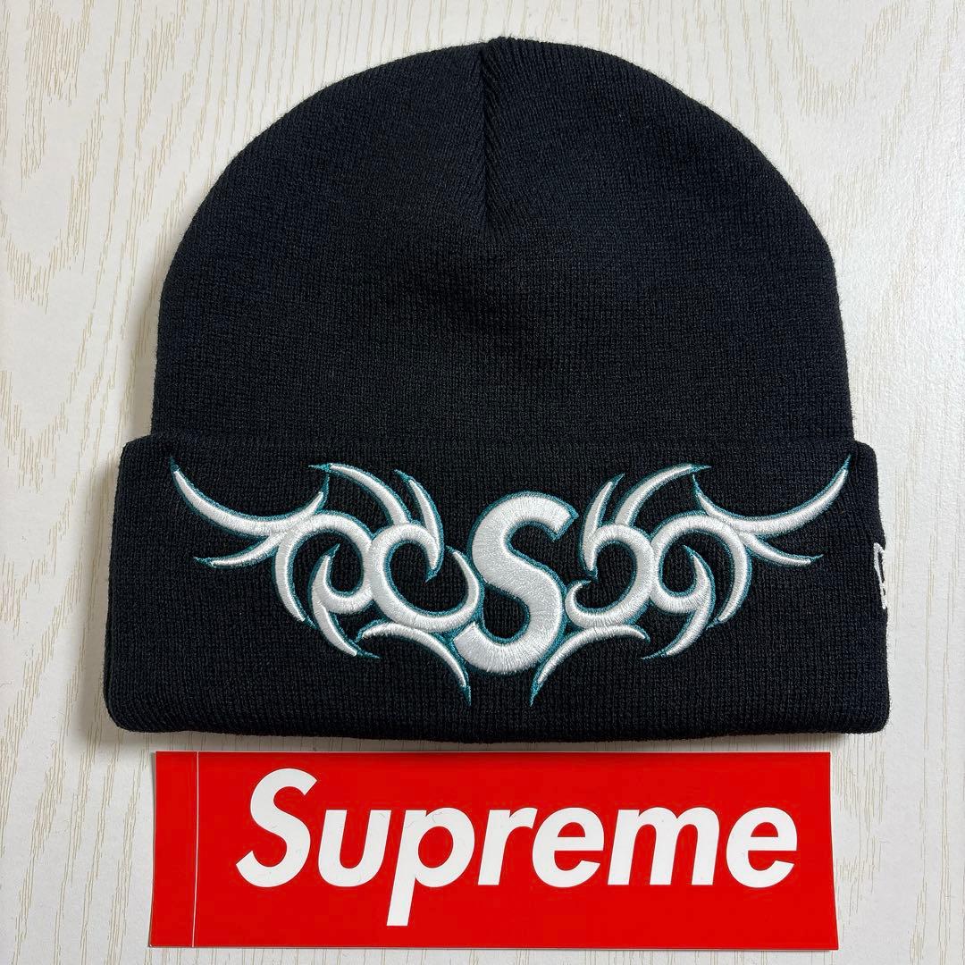 Supreme NEW ERA ニット帽　ビーニー　Sロゴ ブラック　黒