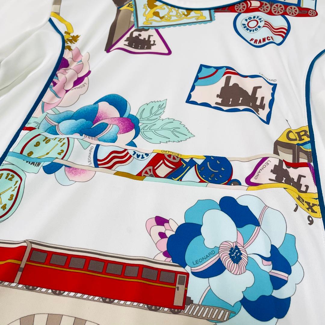 希少42サイズ✨レアデザイン✨レオナール　チュニック　花柄　汽車　L〜XL 白