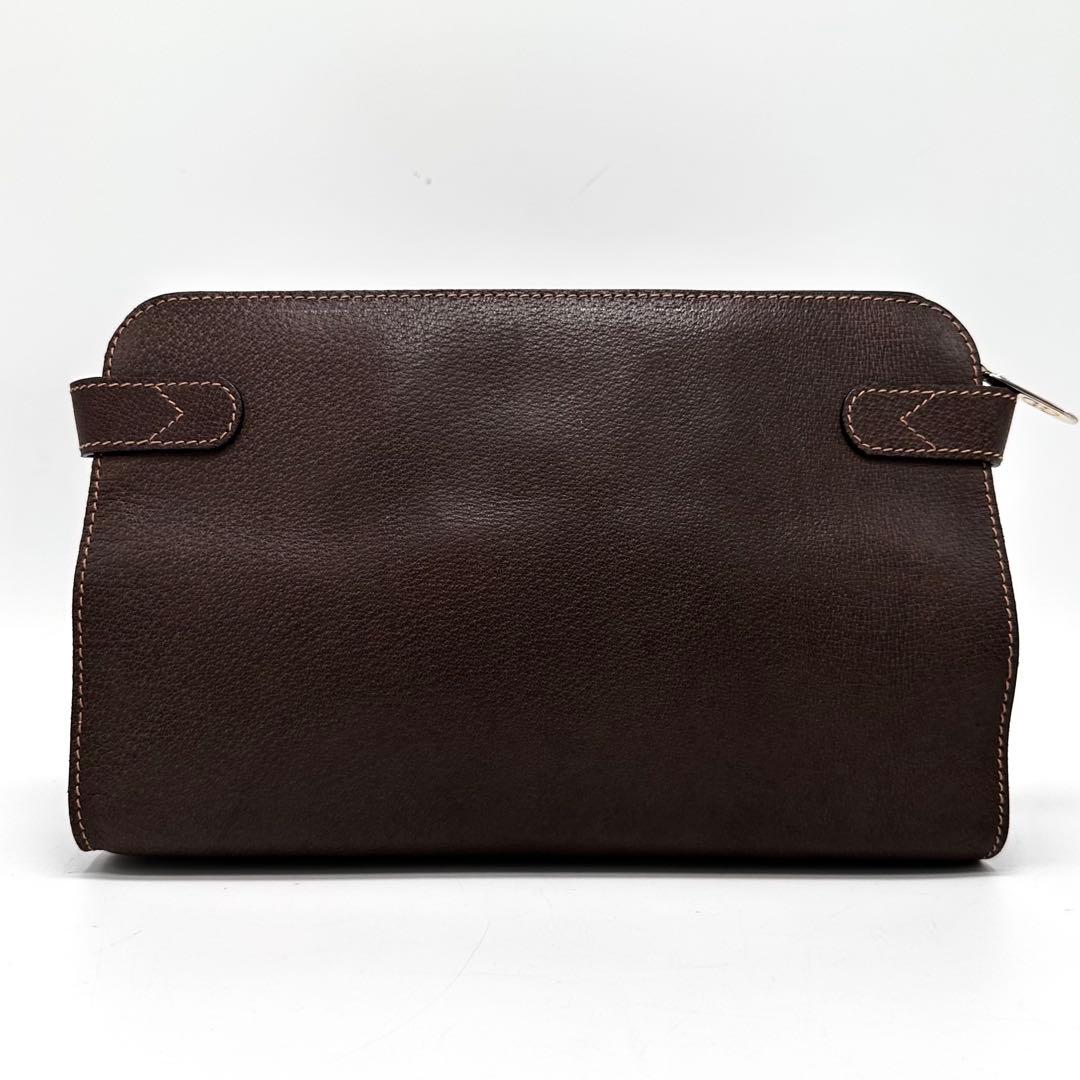 レア極美品 OLD GUCCI クラッチバッグ ロゴ金具 レザー 焦茶 男女兼用