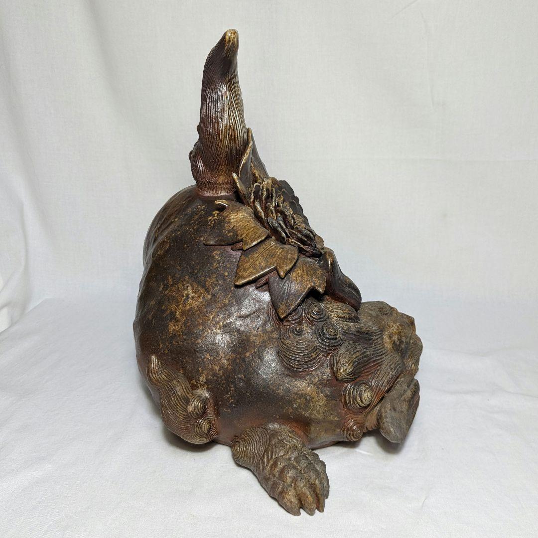 藤原陶臣 備前焼 牡丹獅子 置物 工芸品 厄除け 魔除け インテリア 縁起物