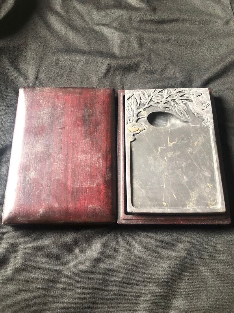 すずり 端溪硯 老坑 水巖 花鳥文 金綫 五彩飣 エン脂書道用品 端渓硯 文房具