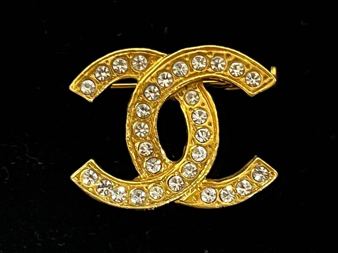美品 鑑定済 CHANEL シャネル ラインストーンブローチ ゴールド