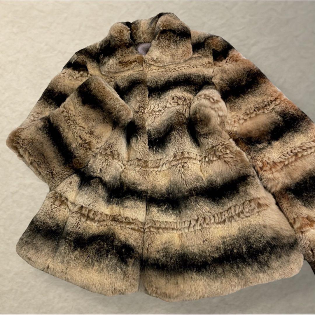 チンチラ調グラデーション◎ ラビットファー ショートコート リアルファー M〜L