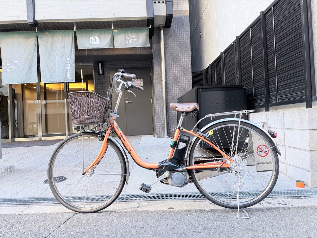 大阪府　パナソニック　オレンジ 電動アシスト自転車 前カゴ付き