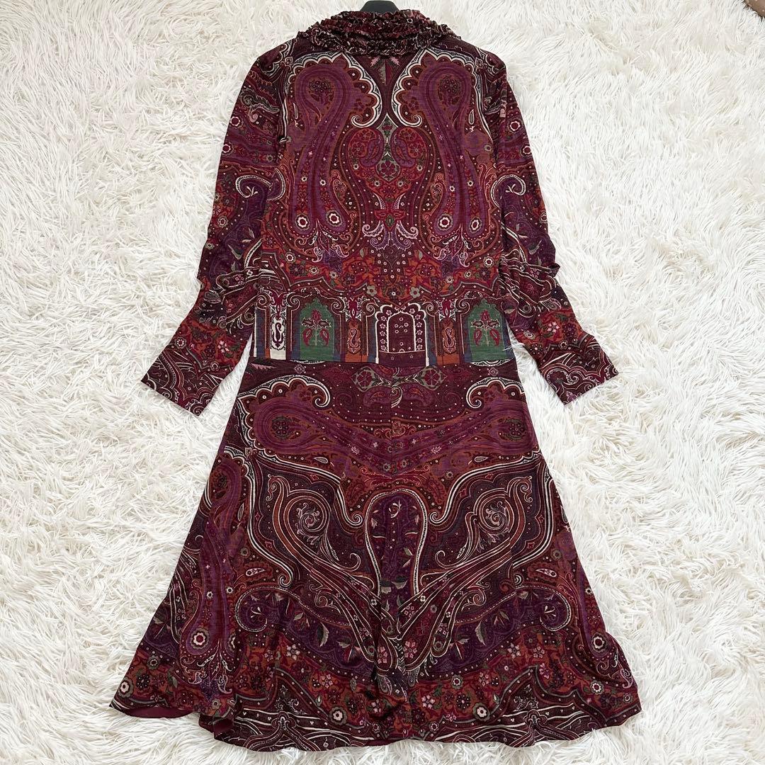 美品✨エトロ ペイズリー柄 フリル ロングワンピース ストレッチ素材 46
