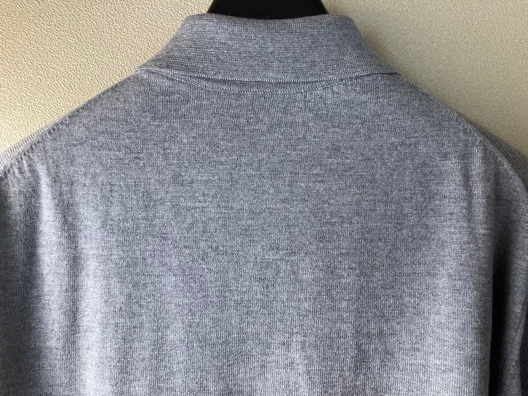 Cruciani ウール 27G ニットポロ 製品染め 長袖 杢グレー 52
