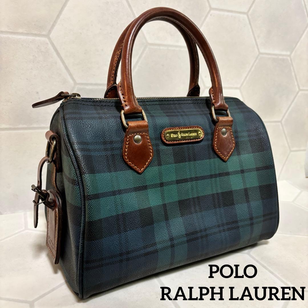 ポロラルフローレン ミニボストンバッグ ブラックチェック柄 ハンドバッグ