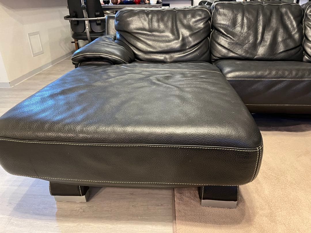 【SATO】【2人掛け】大塚家具　レザー3人掛けソファ　黒