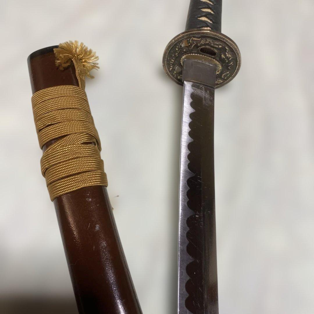 模造刀 濃緑柄 角松透し楕円鍔 茶鞘