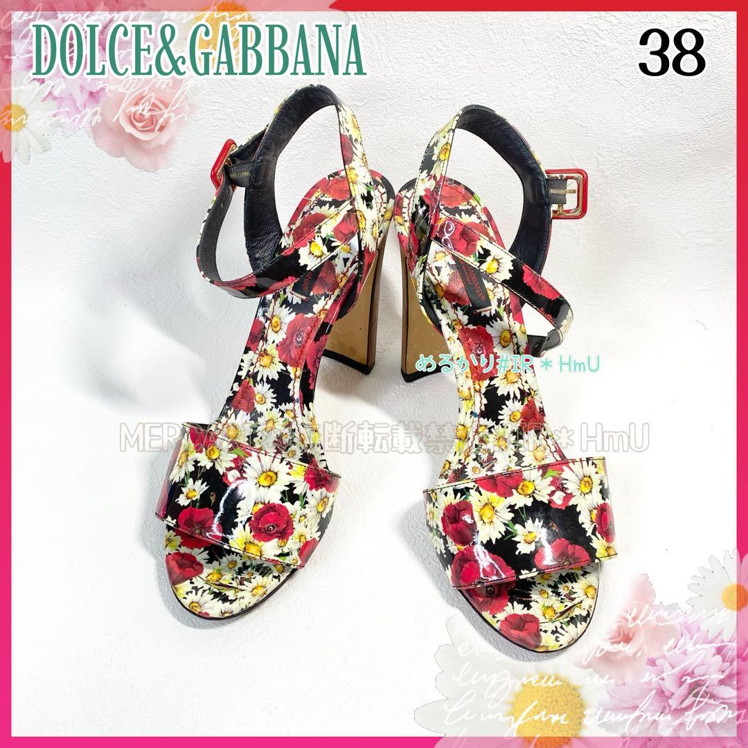 DOLCE&GABBANA 花柄　ハイヒール　サンダル　アンクルストラップ　38