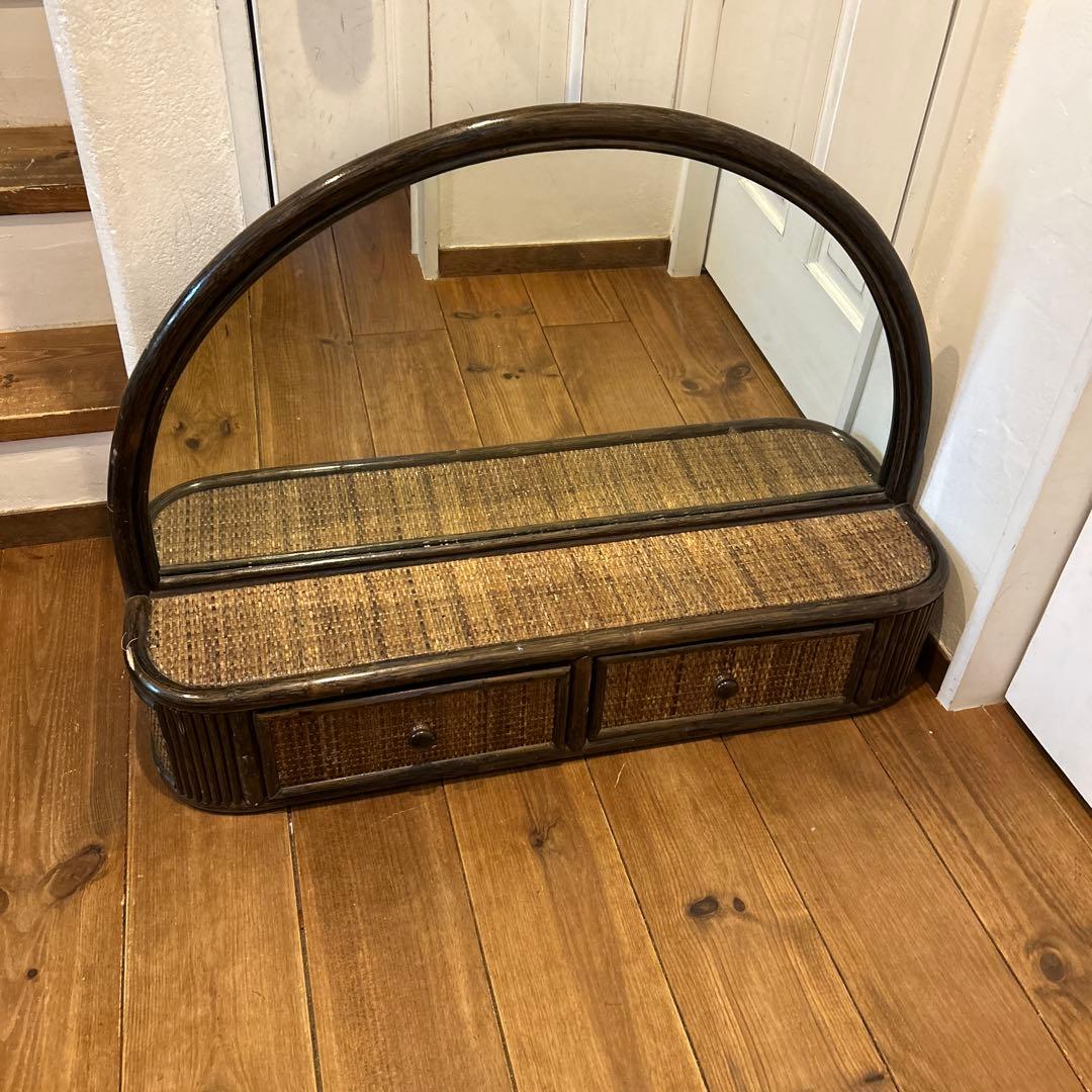 希少　ラタン　ドレッサー　家具　籐　鏡 引き出し収納　古道具　置き型　レトロ