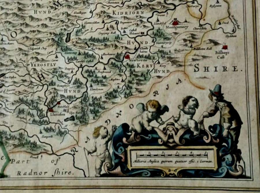 額装品　西洋古地図　1664年　J.ブラウ　ウェールズ・モンゴメリー州