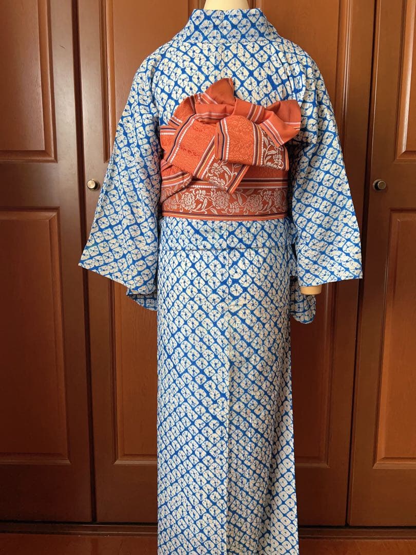 有松鳴海織り 浴衣 青系 鹿子絞り シンプル Sサイズ 小中高生にも